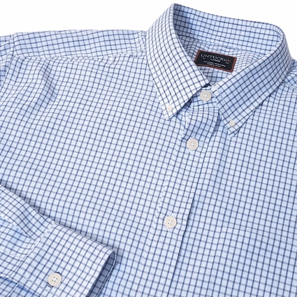UNTUCKit Wagner Button Down Men L Black White Check Stretch Long Sleeve 35609